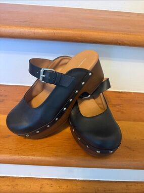 Anthropologie Faux Leather Platform Clogs/Mules Trim (fits size 7/7.5 best)